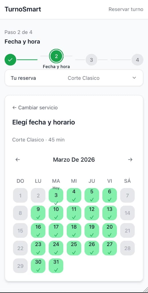 Paso 2: el cliente elige fecha y horario en el calendario